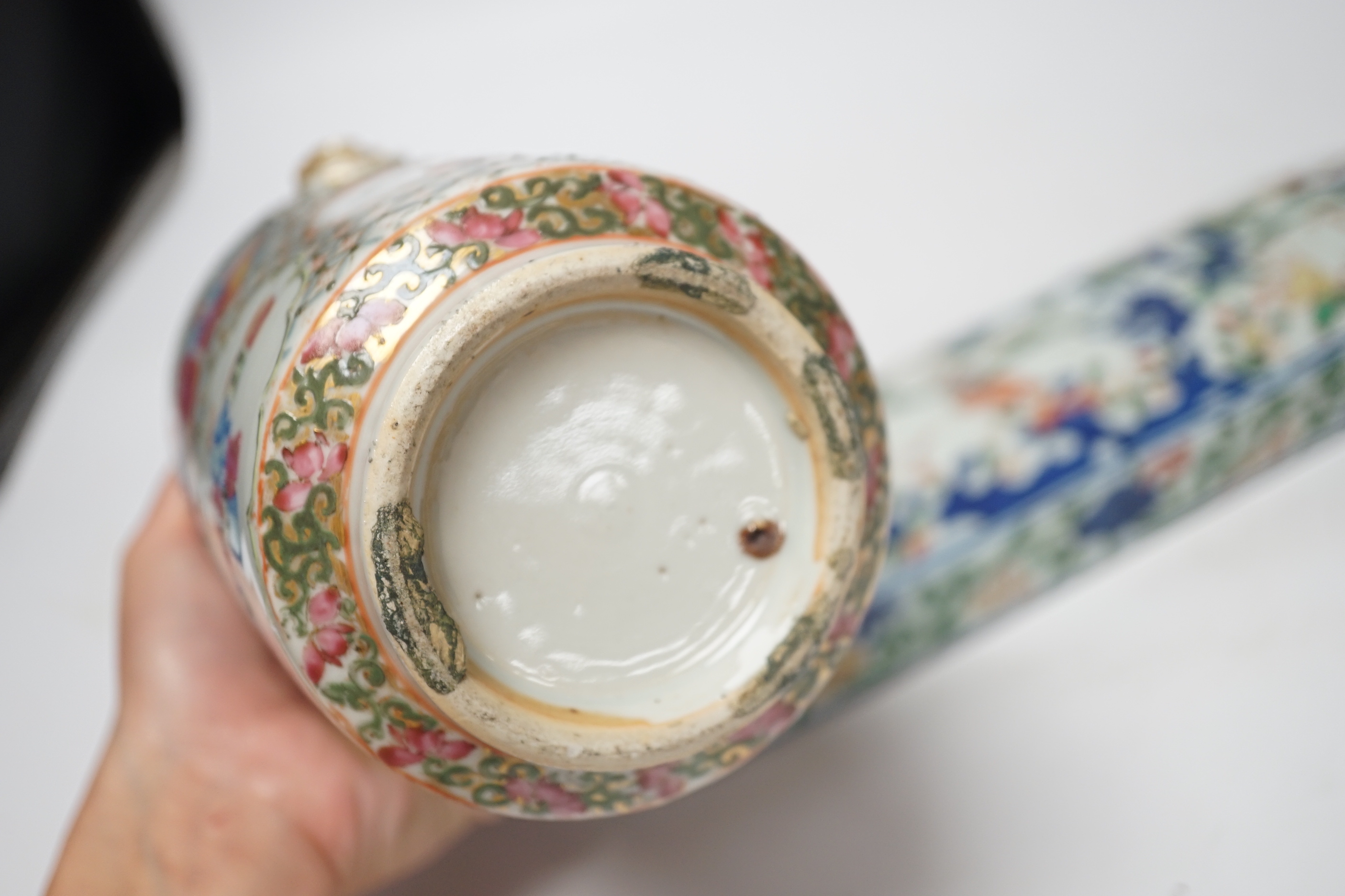 A Chinese famille rose vase and a porcelain cover decorated with children, largest 33cm wide